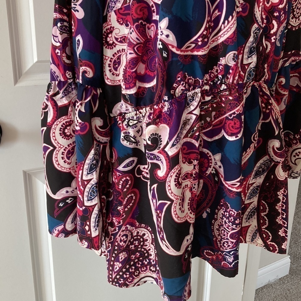 Lane Bryant Outlet 20 blouse faux wrap v-neck bell sleeves paisley - Picture 6 of 14